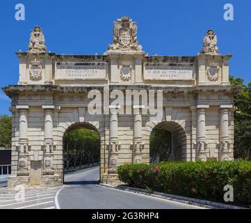 Porta Valetta Floriana di Malta Porte des Bombes, porta dei Cannoni Foto Stock