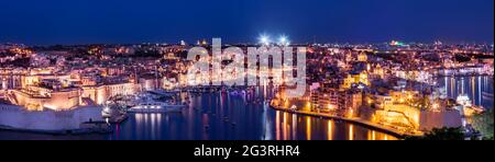 Malta Valetta Kalkara Vittoriosa Paola Grand Harbour Hafen XXL Panorama, le tre Città Foto Stock