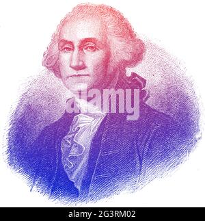 George Washington (1732-1799) illustrazione incisa. Fu il padre fondatore degli Stati Uniti e il primo presidente. Nella Guerra rivoluzionaria americana Foto Stock