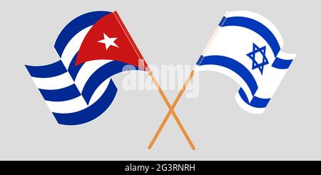 Bandiere incrociate e sventolanti di Cuba e Israele. Illustrazione vettoriale Illustrazione Vettoriale