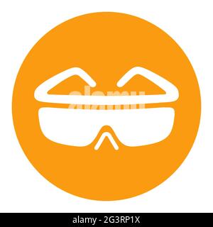 Icona glifo bianco vettoriale occhiali di protezione. Cartello occhiali da sole. Costruzione, riparazione e costruzione. Simbolo grafico per il design del sito Web, il logo, l'app, l'interfaccia utente Illustrazione Vettoriale