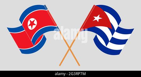 Bandiere incrociate e sventolanti di Cuba e della Corea del Nord. Illustrazione vettoriale Illustrazione Vettoriale