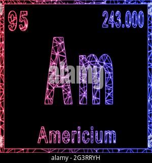 Elemento chimico dell'americio, segno con numero atomico e peso atomico, Foto Stock