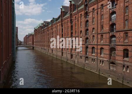 Distretto dei magazzini di Amburgo (Speicherstadt) in Germania Foto Stock