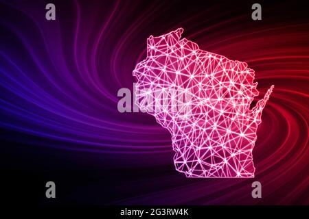 Mappa del Wisconsin, mappa della linea a mesh poligonale, mappa moderna Foto Stock