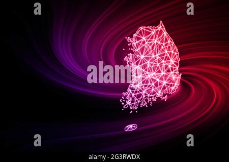 Mappa della Corea del Sud, mappa delle linee mesh poligonali, mappa moderna Foto Stock