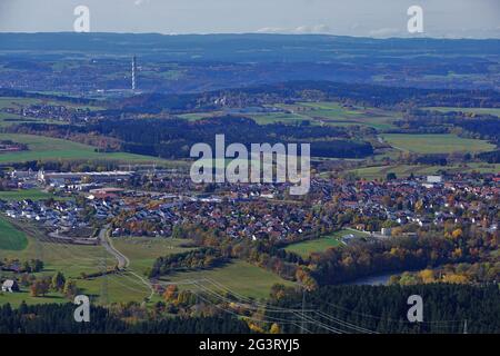 Vista dalle alpi sveve alla torre thyssen Foto Stock