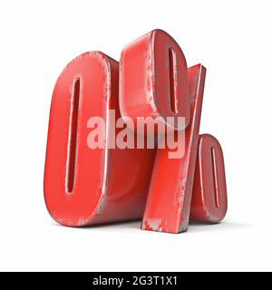 Grunge di colore rosso metallico 0 segno di percento 3D Foto Stock