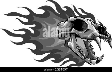 Illustrazione vettoriale del cranio della tigre con fiamme Illustrazione Vettoriale