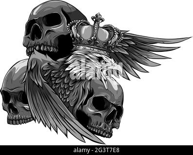 Illustrazione vettoriale di re Eagle e Skulls Illustrazione Vettoriale