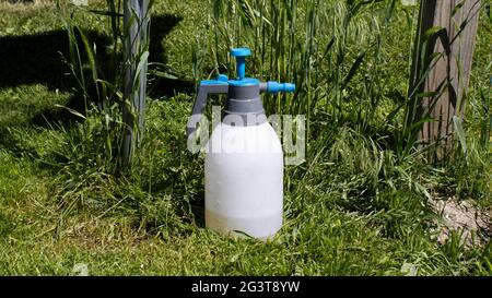 Un primo piano di una piccola bottiglia spray contenente WEed Killer Foto Stock