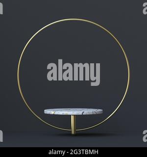 Sfondo astratto anello d'oro e marmo stand 3D Foto Stock