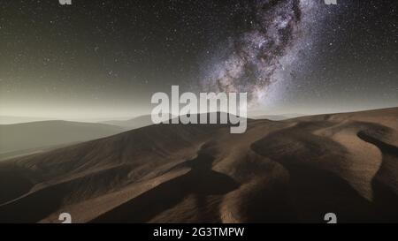 Incredibile modo lattiginoso sulle dune Erg Chebbi nel Deserto del Sahara Foto Stock