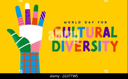 Giornata mondiale per la diversità culturale biglietto di auguri illustrazione di colorate persone diverse mano. Concetto di aiuto della comunità sociale. Vacanza culturale diversa Illustrazione Vettoriale