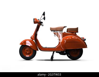 Red clor retro scooter, vista profilo Foto Stock