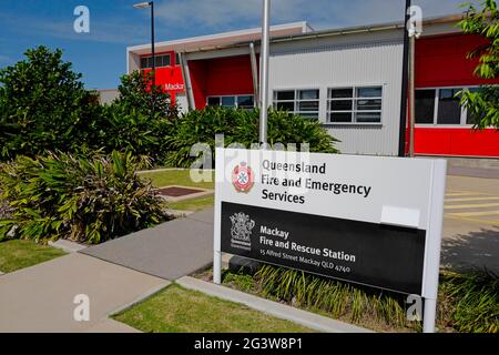 Queensland Fire and Emergency Services Mackay Fire and Rescue Station a Mackay, Queensland settentrionale Foto Stock