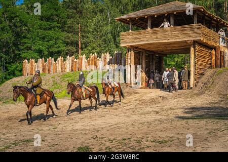 Rievocazione storica della Battaglia di Cedynia, Polonia Foto Stock