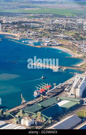 Aerial view of a port in Geraldton, Australia Stock Photo