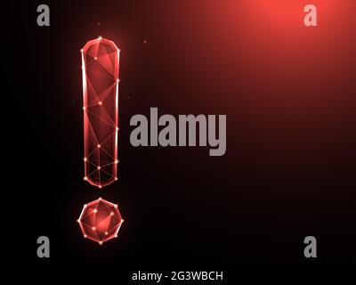 Punto esclamativo per le illustrazioni vettoriali poligonali su sfondo blu. Foto Stock