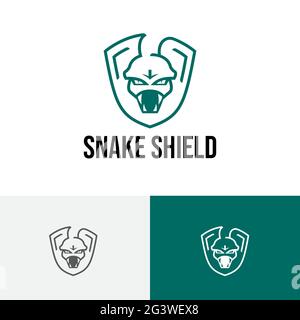 Snake Fangs Serpent Shield velenoso animale Trick strategia Logo Illustrazione Vettoriale