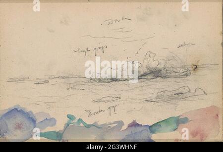 Vista sul Mare di Barents con galleggianti di ghiaccio e un iceberg. La foglia 8 recto da uno schetchbook con 35 lame destinate durante la spedizione a Nova Zembla nel 1880. Foto Stock