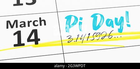 Calendario Marzo 14 Happy Pi Day Foto Stock