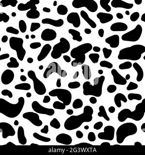 Modello animale vettoriale senza giunture. Punti isolati neri disegnati a mano . Macchie casuali simili al colore dell'animale. Dalmata stilizzata, mucca, ghepardo, l Illustrazione Vettoriale