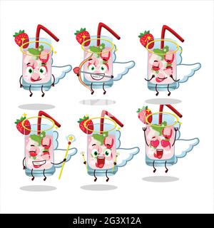 Strawberry mojito cartoon disegni come un simpatico personaggio angelo. Illustrazione vettoriale Illustrazione Vettoriale