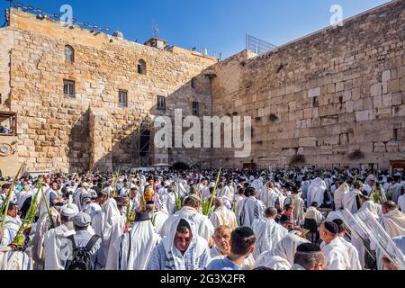 Ebrei che pregano al Muro Occidentale Foto Stock