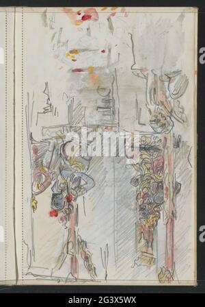 Immagini degli dei sui piedistallo. Possibile con un tempio o un altare. Pagina 103 da un libro di schizzo con 74 fogli. Foto Stock