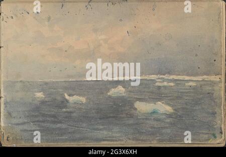 Vista sul mare di Barents con le galleggianti di ghiaccio. Foglia 1 recto da un libro di schizzo con 35 lame destinate durante la spedizione a Nova Zembla nel 1880. Foto Stock