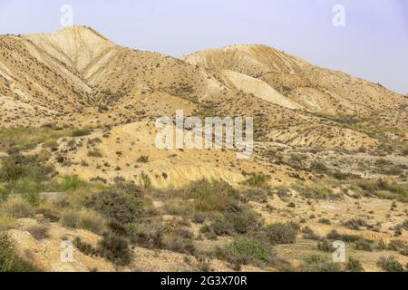 Vista sul deserto di Tabernas in Andalusia Foto Stock