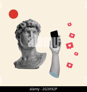 Mani estetiche su sfondo luminoso, opere d'arte. Concetto di relazione umana, comunità, unità, simbolismo, surrealismo. Foto Stock