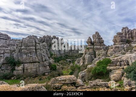 Riserva naturale El Torcal in Andalusia con strane formazioni rocciose carsiche Foto Stock