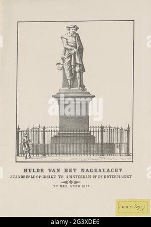 Tributo della prole / statua è stato basato ad Amsterdam sul Botermarkt / maggio 27, anno 1852. La statua di Rembrandt al mercato del burro allora, ora (dal 1876) Rembrandtplein, rivelato il 27 maggio 1852. Foto Stock