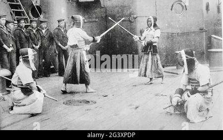 Fotografia giapponese d'epoca di Kendo. Foto Stock