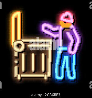 i senzatetto che osservano il cibo nel cestino possono illuminare l'illustrazione dell'icona del neon Illustrazione Vettoriale