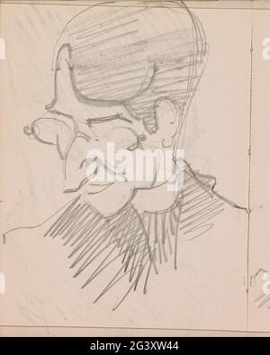 Testa caricaturale di un uomo con occhiali. Foglia 5 verso da un libro di schizzo con 72 fogli. Foto Stock