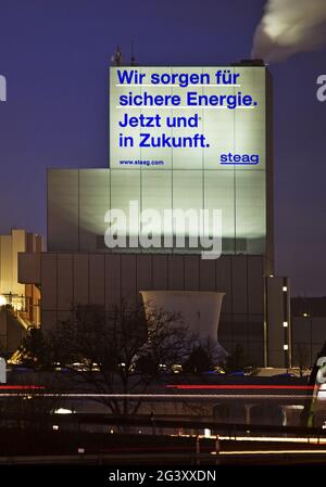 Centrale elettrica Herne con la dichiarazione garantiamo energia sicura. Ora e in futuro., Herne, Germania Foto Stock