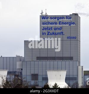 Centrale elettrica Herne con la dichiarazione garantiamo energia sicura. Ora e in futuro., Herne, Germania Foto Stock