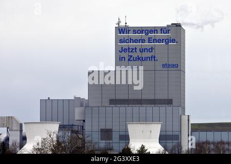 Centrale elettrica Herne con la dichiarazione garantiamo energia sicura. Ora e in futuro., Herne, Germania Foto Stock