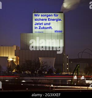 Centrale elettrica Herne con la dichiarazione garantiamo energia sicura. Ora e in futuro., Herne, Germania Foto Stock