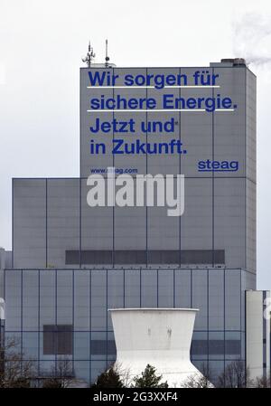 Centrale elettrica Herne con la dichiarazione garantiamo energia sicura. Ora e in futuro., Herne, Germania Foto Stock