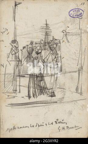 Ponte con figure all'angolo tra lo Spui e il Rokin ad Amsterdam. . Foto Stock