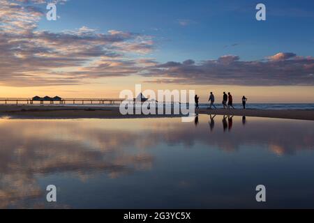 Molo sulla spiaggia di Heringsdorf, Usedom, Mar Baltico, Meclemburgo-Pomerania occidentale, Germania Foto Stock