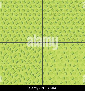 Schema semplice astratto senza giunture. Modello geometrico scalabile di stile 3D. Set di 4 diversi motivi realizzati con cubi di diverse dimensioni. Retro verde neon Illustrazione Vettoriale