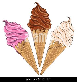 Set di gustosi gelati di colore. Illustrazione vettoriale. Oggetti isolati su sfondo bianco. Illustrazione Vettoriale