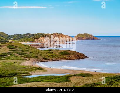 Platja de Binimella, Spiaggia di Binimella, Minorca o Minorca, Isole Baleari, Spagna Foto Stock