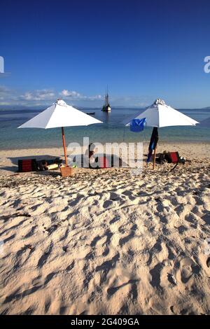 INDONESIA. ISOLE NUSA TENGARRA. CROCIERA DI LUSSO SILOLONA. PICNIC PRIVATO Foto Stock