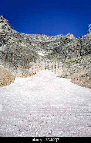 Ghiacciai alpini e paesaggi innevati nelle alpi francesi. Foto Stock